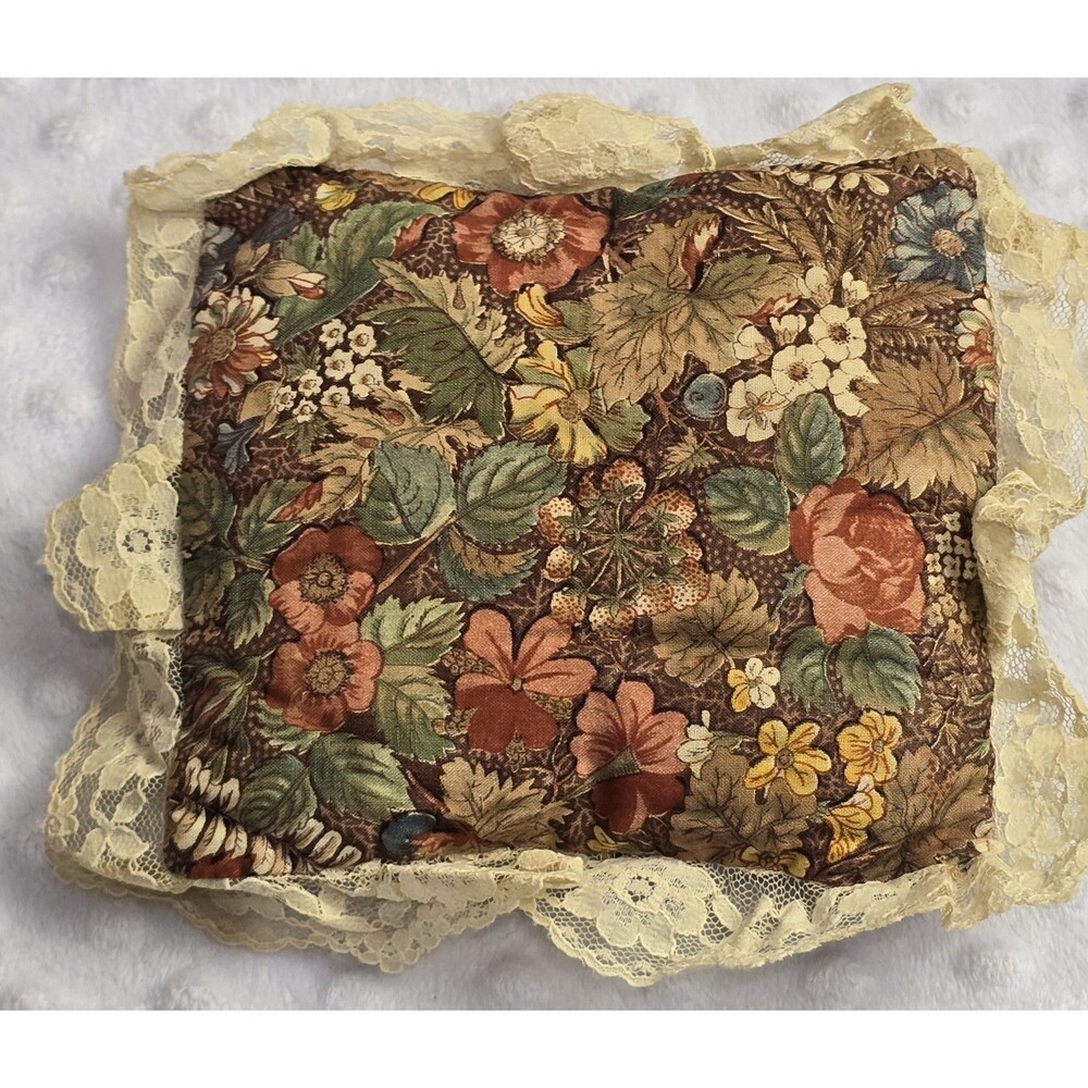 Vintage French Country Floral Lace Trim Pillow Cottage Tooth Fairy Handmade Open